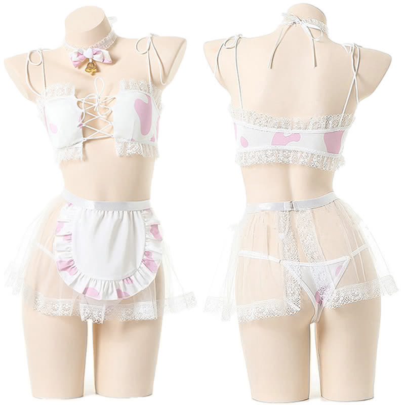 Cow Pattern Print Lace Bikini Lingerie Set