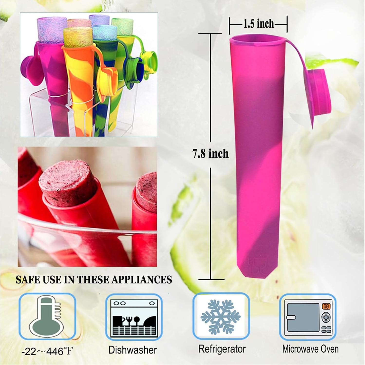 🔥On Sale🔥Food Grade Silicone Ice Popsicle Molds With Lids 6 Pack