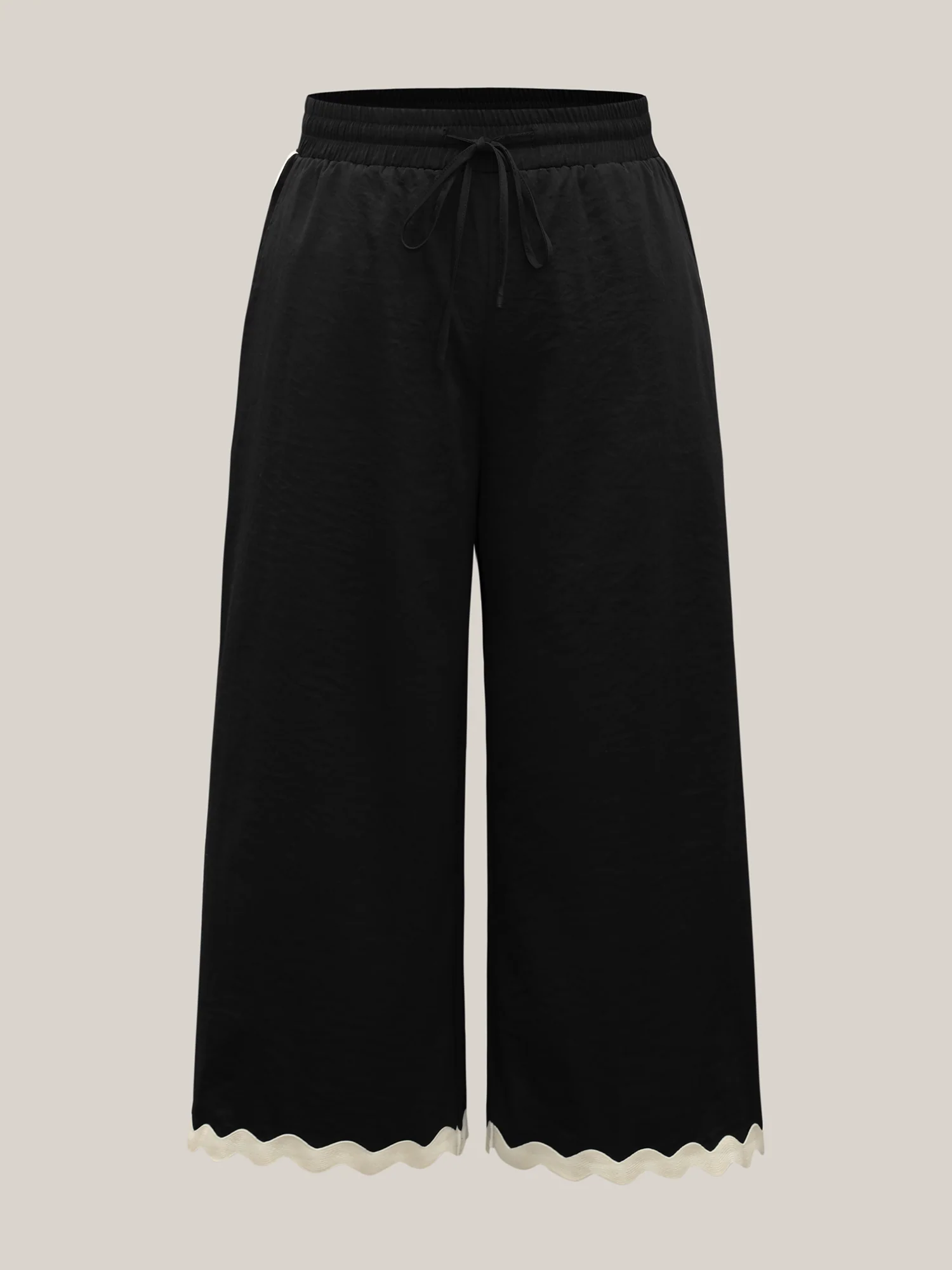Color Contrast Detail Wide-Leg Pants