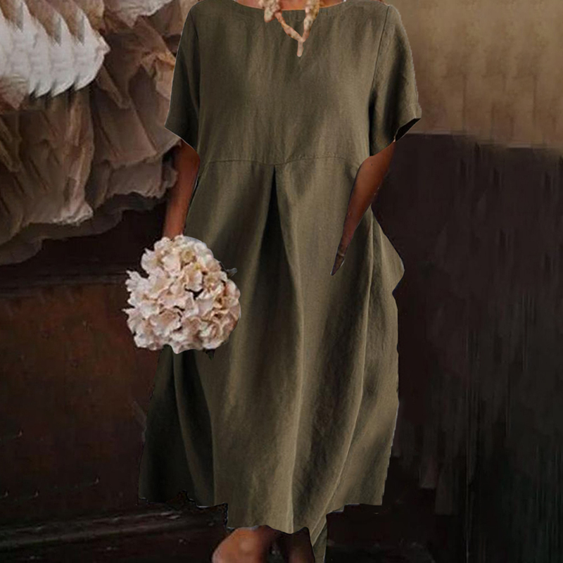 Solid Color Pleat Short Sleeve Maxi Dress