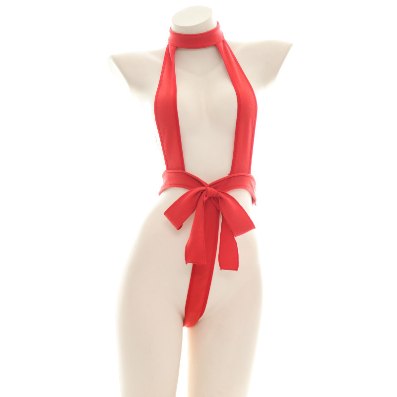 Lace Up One-Piece Hollow Out Halter Lingerie