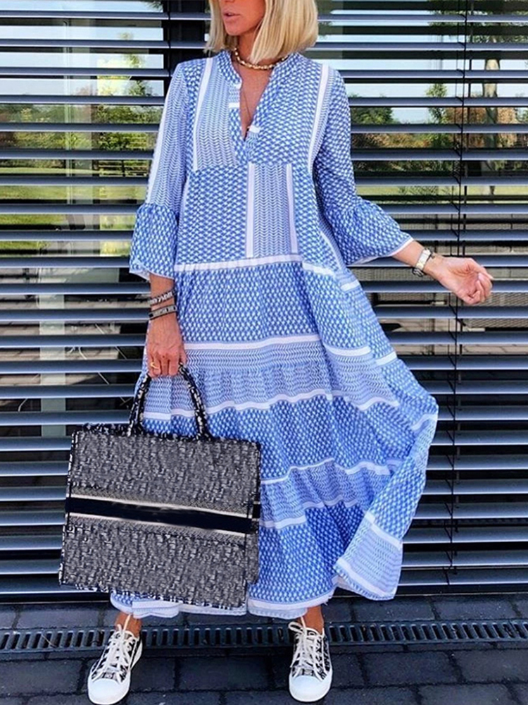 Vacation V-neck Print Dress