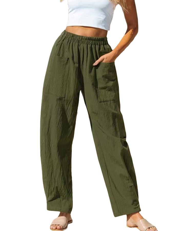 Women's Pocket Patchwork Elastic Waist Casual Pants