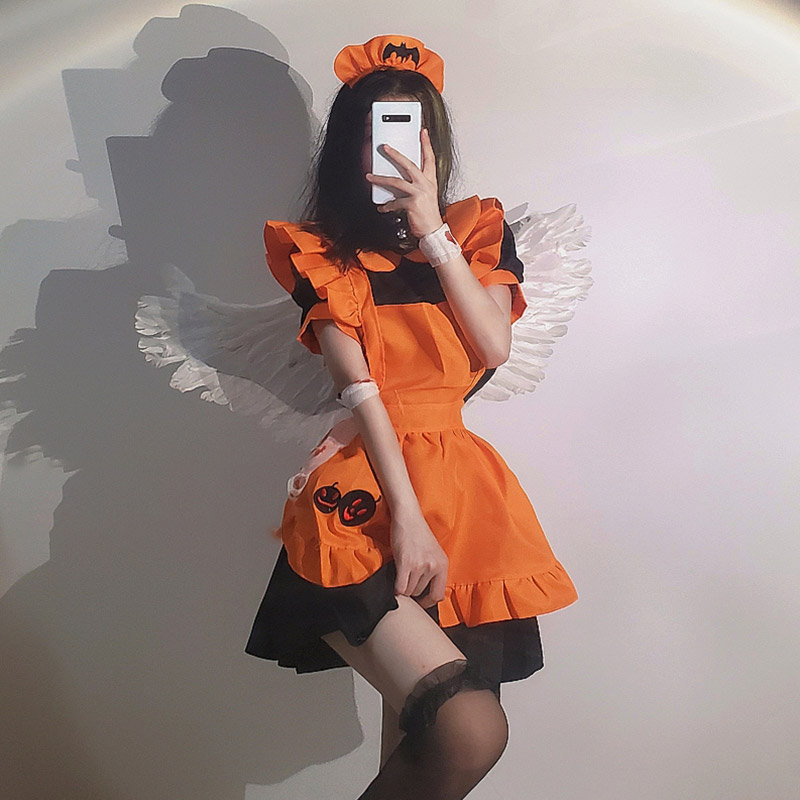 Cosplay Pumpkin Bat Embroidery Doll Collar Maid Dress