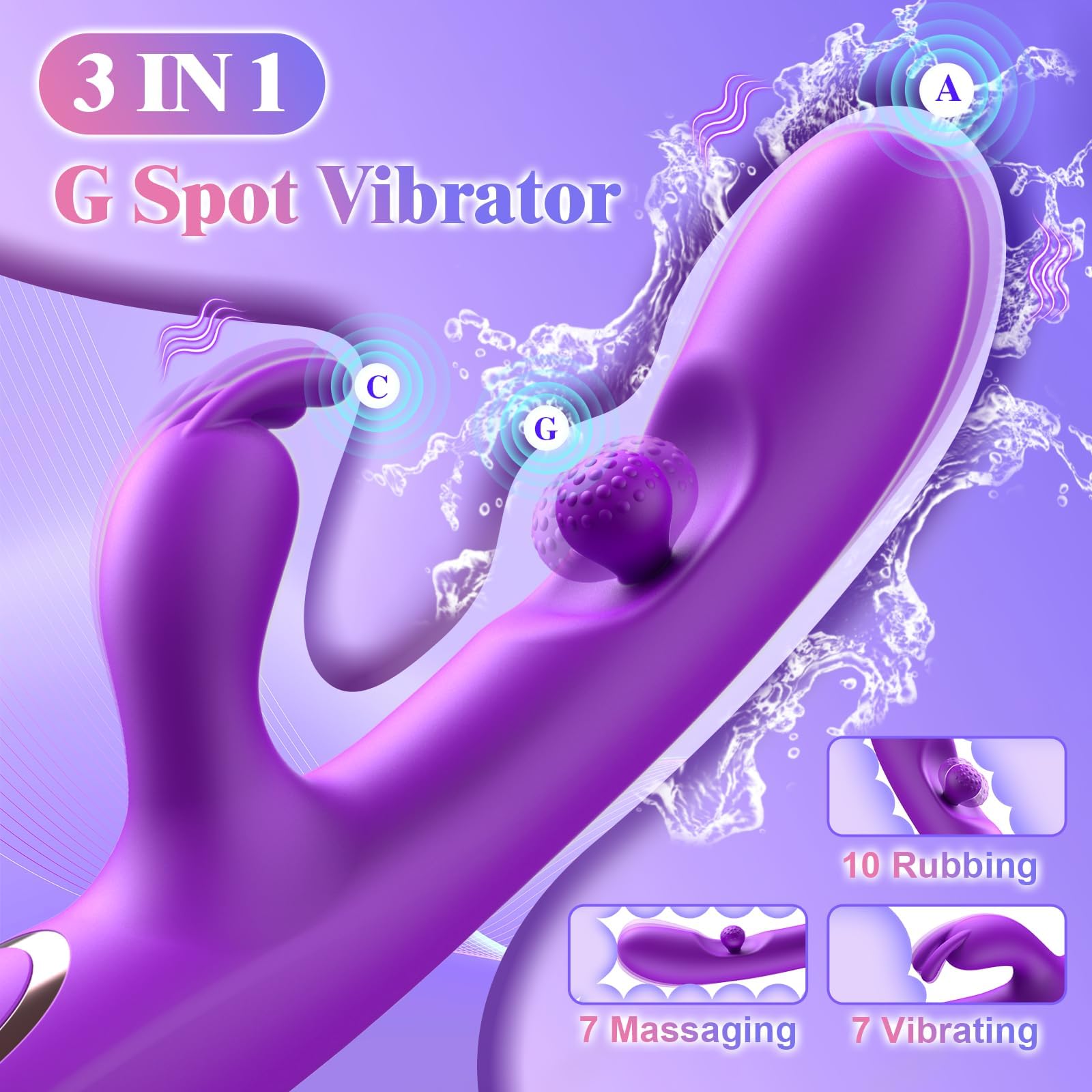 3-in-1 Rotating Rabbit Vibrator – G Spot, Clit & A-Spot Stimulation with 24 Custom Modes