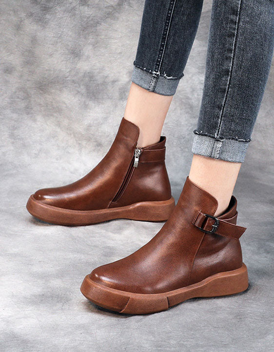 Handmade Retro Leather Ankle Boots for Women