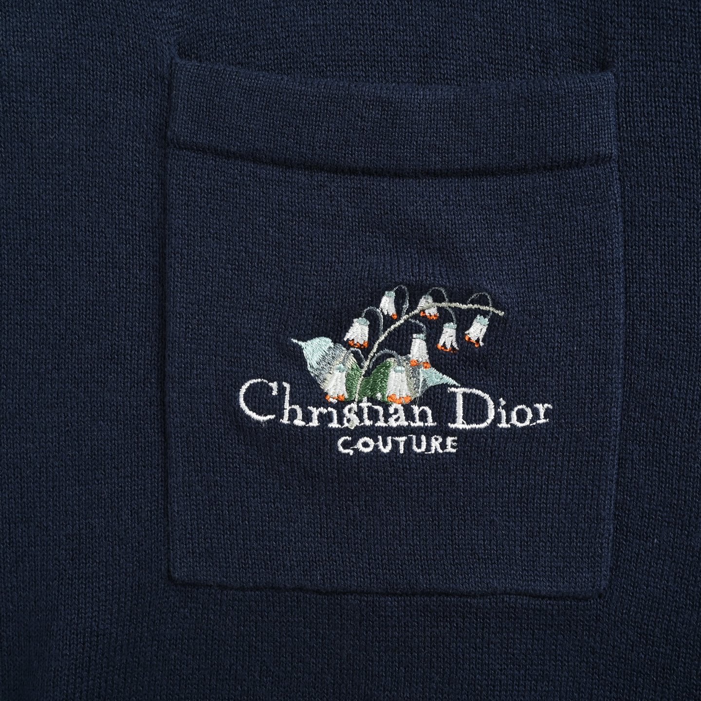 Dior 25ss lily of the valley embroidered knitted Polo short-sleeved
