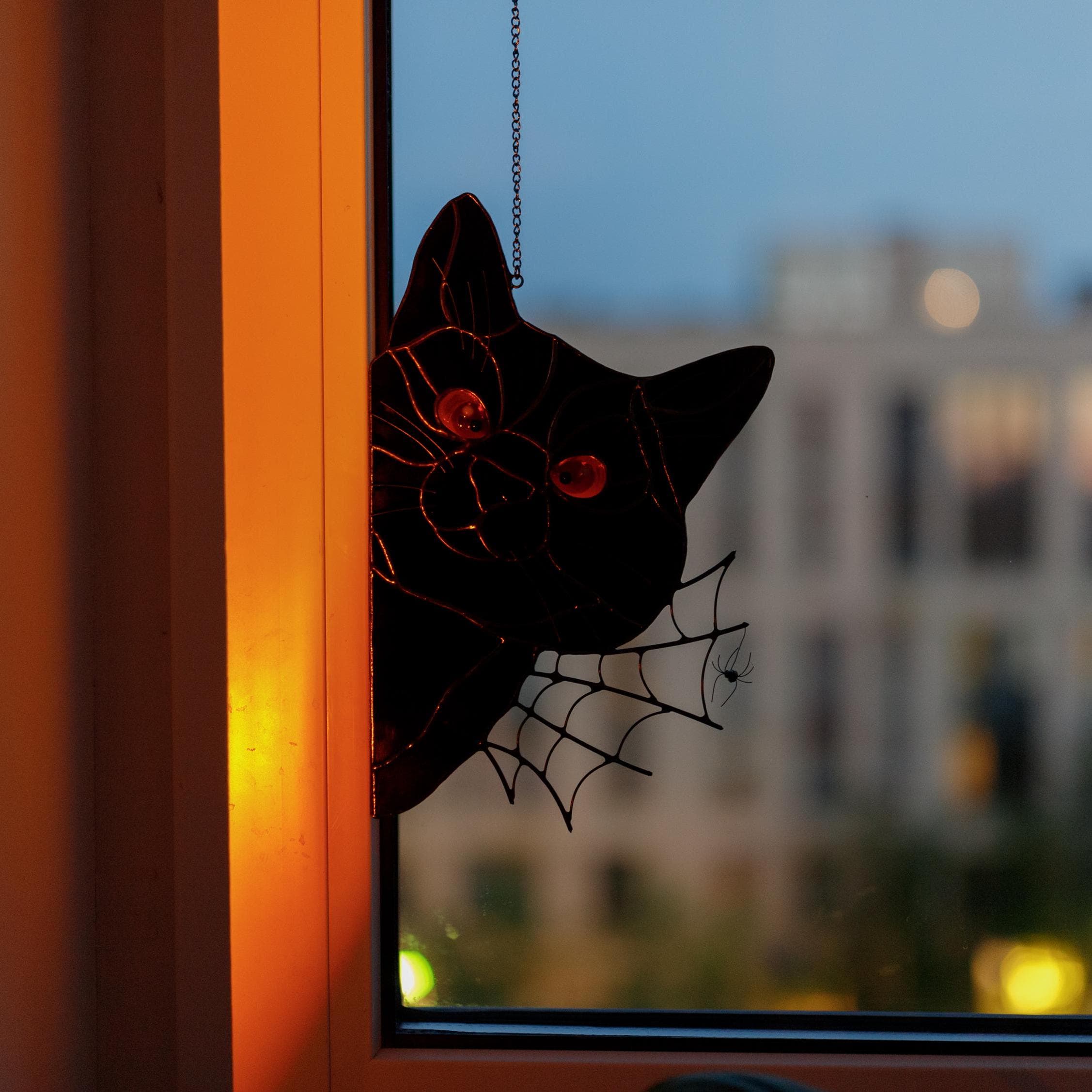 Spooky Season Gift for Cat Lover-Stained Glass Black Cat Suncatcher