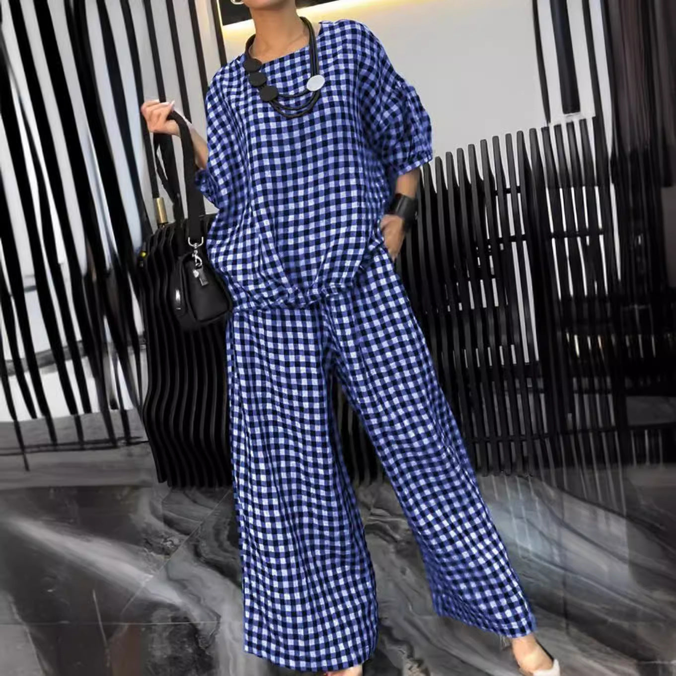 Women's Elastic Drawstring Wide-Leg Pants Suit