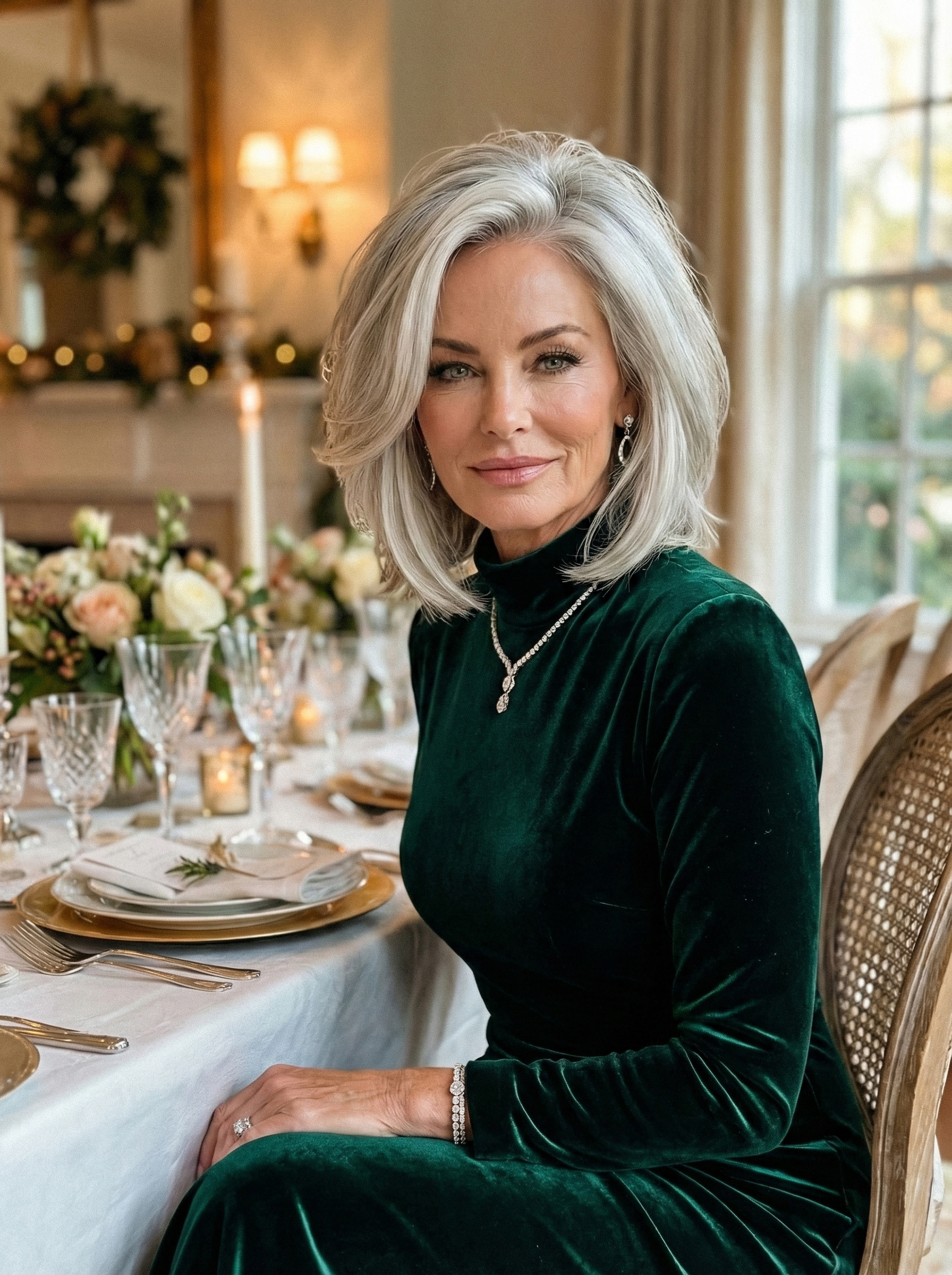 Silver Layered Wig with Natural Dark Roots
