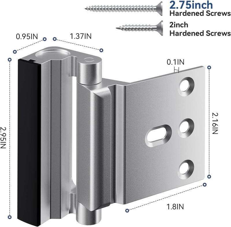 2 Pack Home Security Door Lock Withstand 800 Ibs for Inward Swinging Door, Door Reinforcement Lock With 8 Screws to Prevent Unauthorized Entry