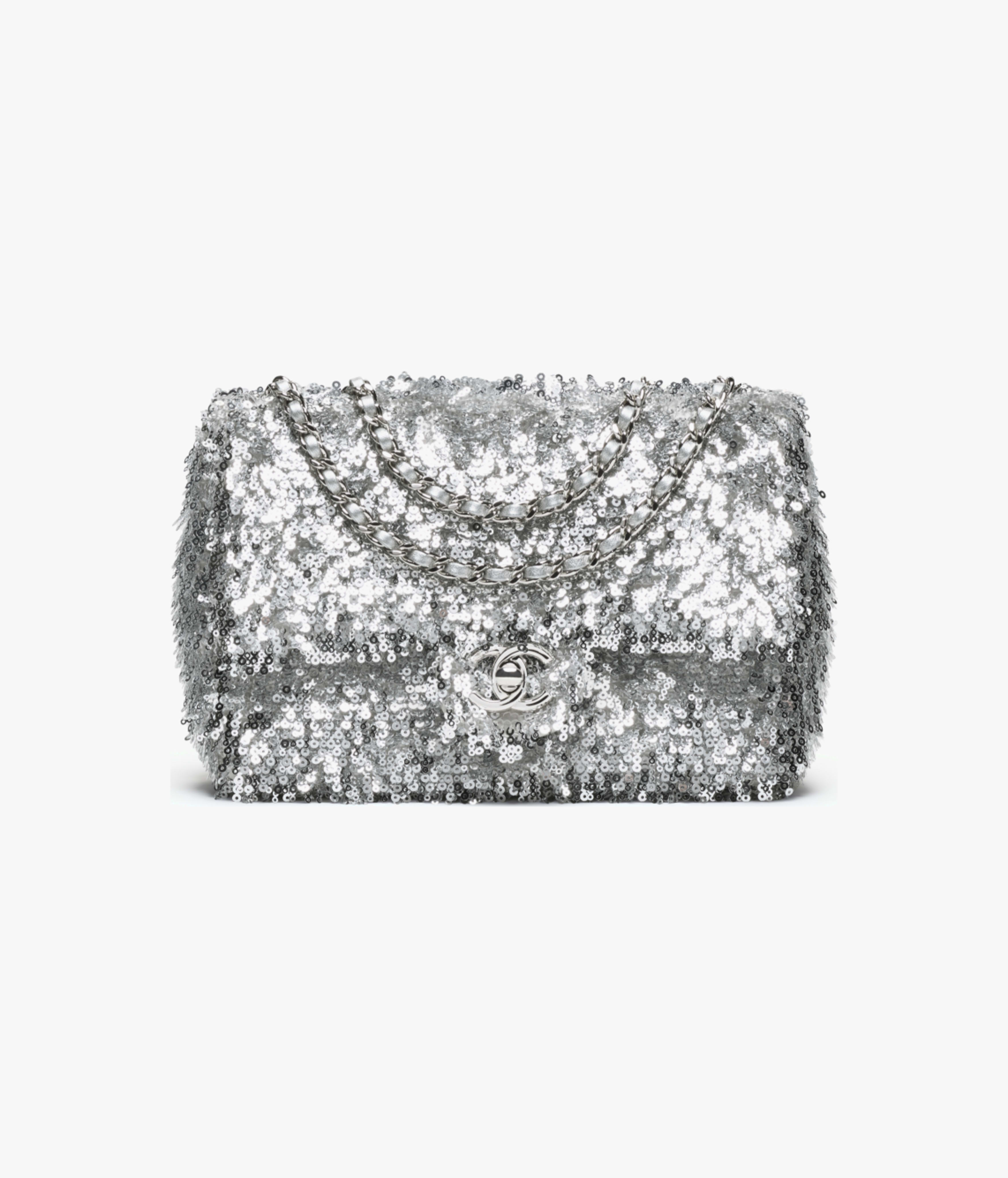 Chanel Flap Bag Fringed Sequins & Silver-Tone Metal Silvery AS4561-B20410-U0888