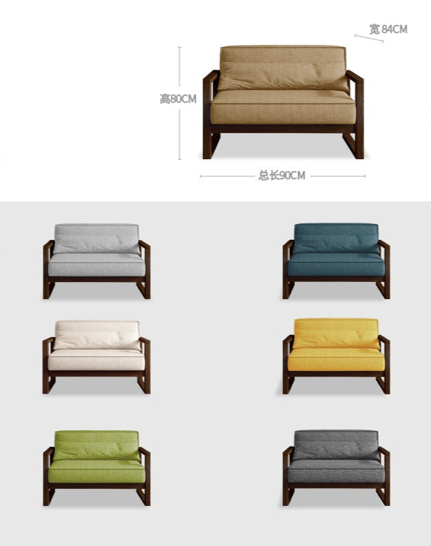 CHLOE Scandinavian Sofa American Hardwood Japanese Style ( Choice of 5 Size , 7 Fabric Color, Frame Walnut, Natural, Black )