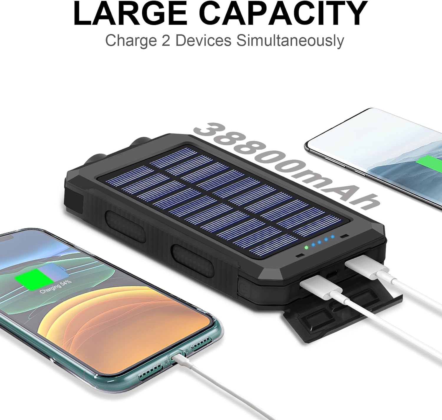 YELOMIN Solar Charger, 38800mAh Portable Solar Power Bank, Waterproof Battery Pack for Outdoor Activities, Camping External Backup Power Charger Dual USB 5V Outputs/LED Flashlights