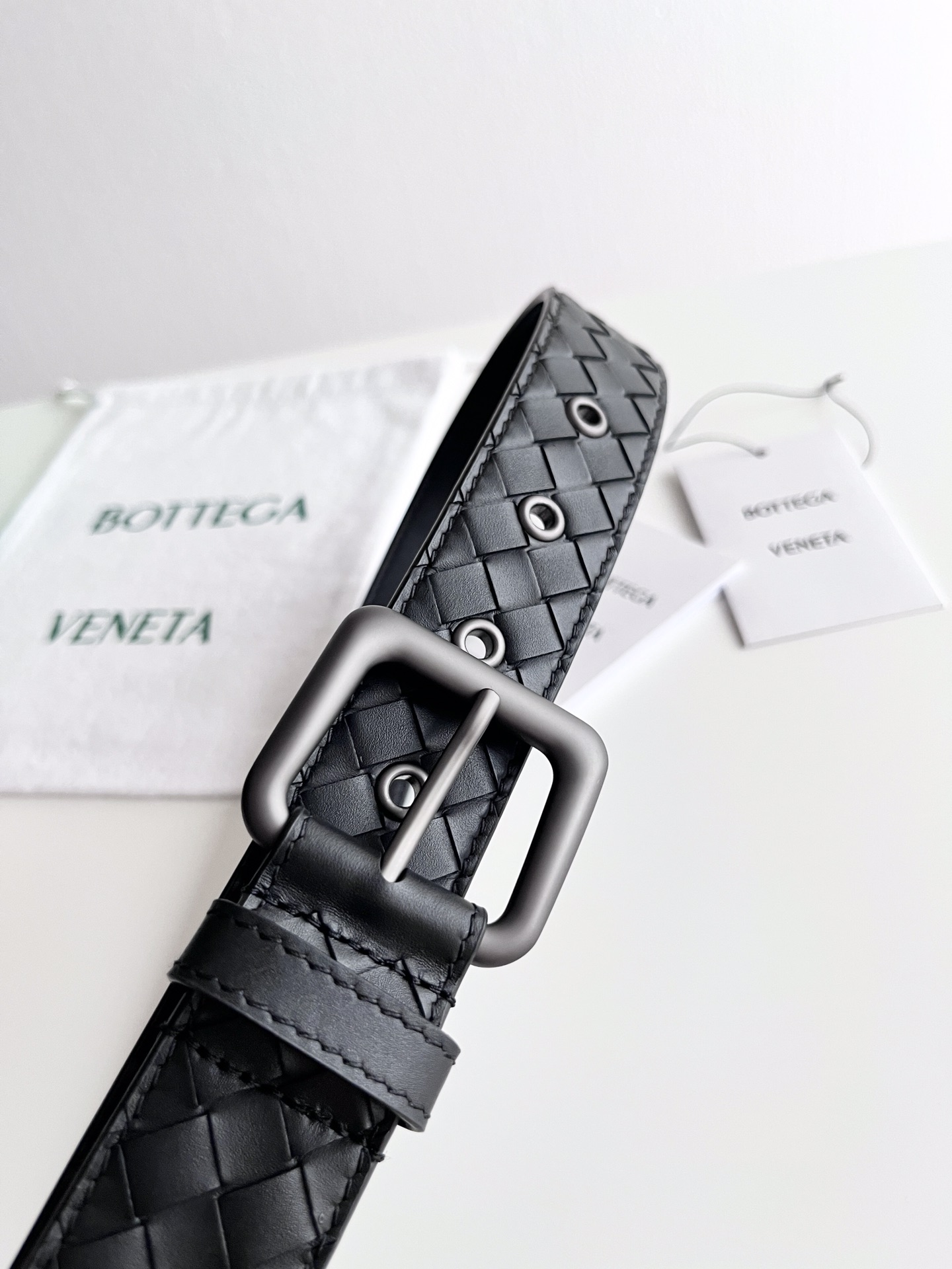 Bottega Veneta frosted pin buckle woven cowhide double-sided belt 3.5cm wide