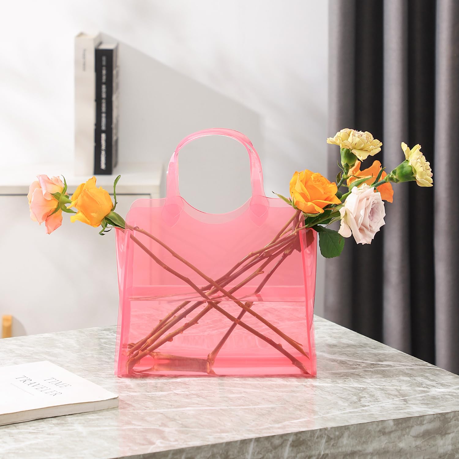 Bag Vase for Flowers, Pink Acrylic Vase, Modern Flower Vase