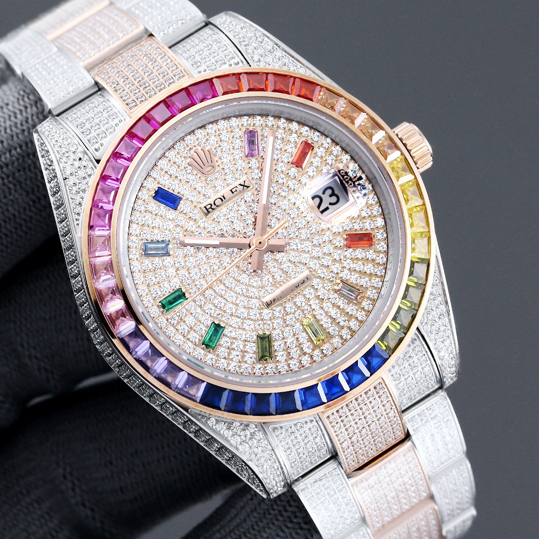 Rolex Oyster Perpetual Datejust Series Luxury Edition Full Diamond Rainbow Bezel