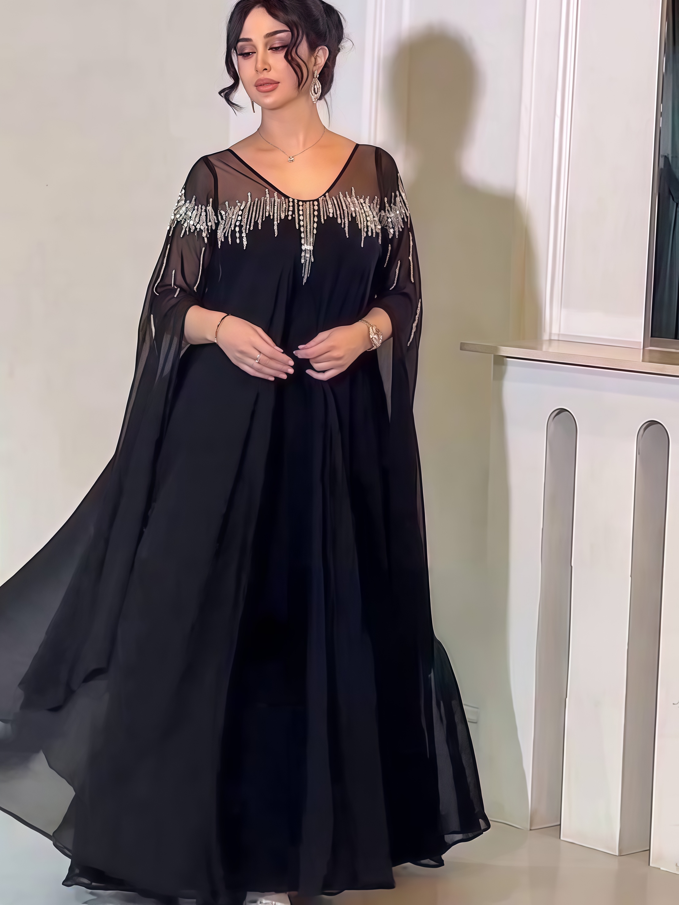 V-Neck Rhinestone Elegant Dress
