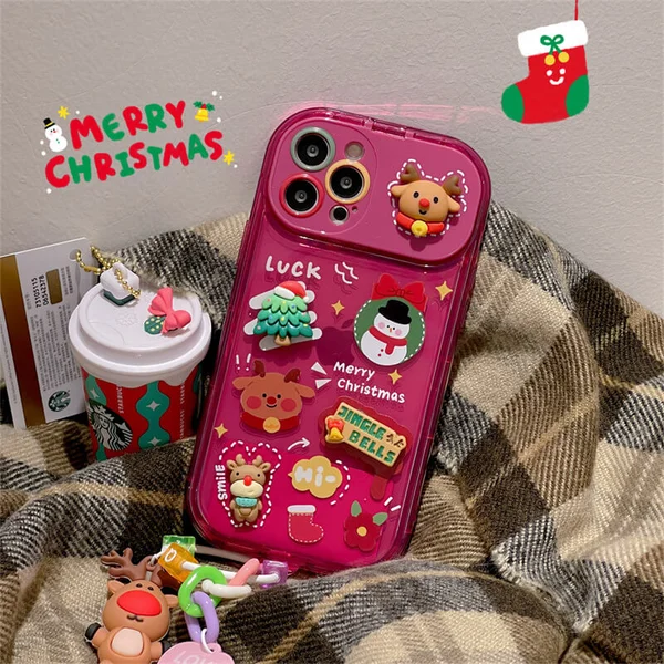 Christmas Three-Dimensional Doll Pendant Flip Mirror Phone Case