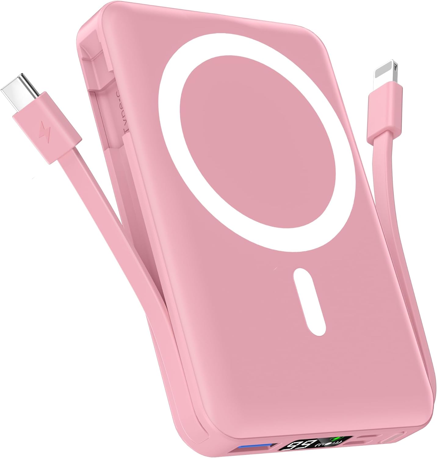 podoru Wireless Portable Charger, 10000mAh Magnetic Power Bank Built-in USB-C Lighting Cables 22.5W PD Fast Charging LED Display Mag-Safe Battery Pack for iPhone 15/14/13/12/Mini/Pro/Pro Max - White