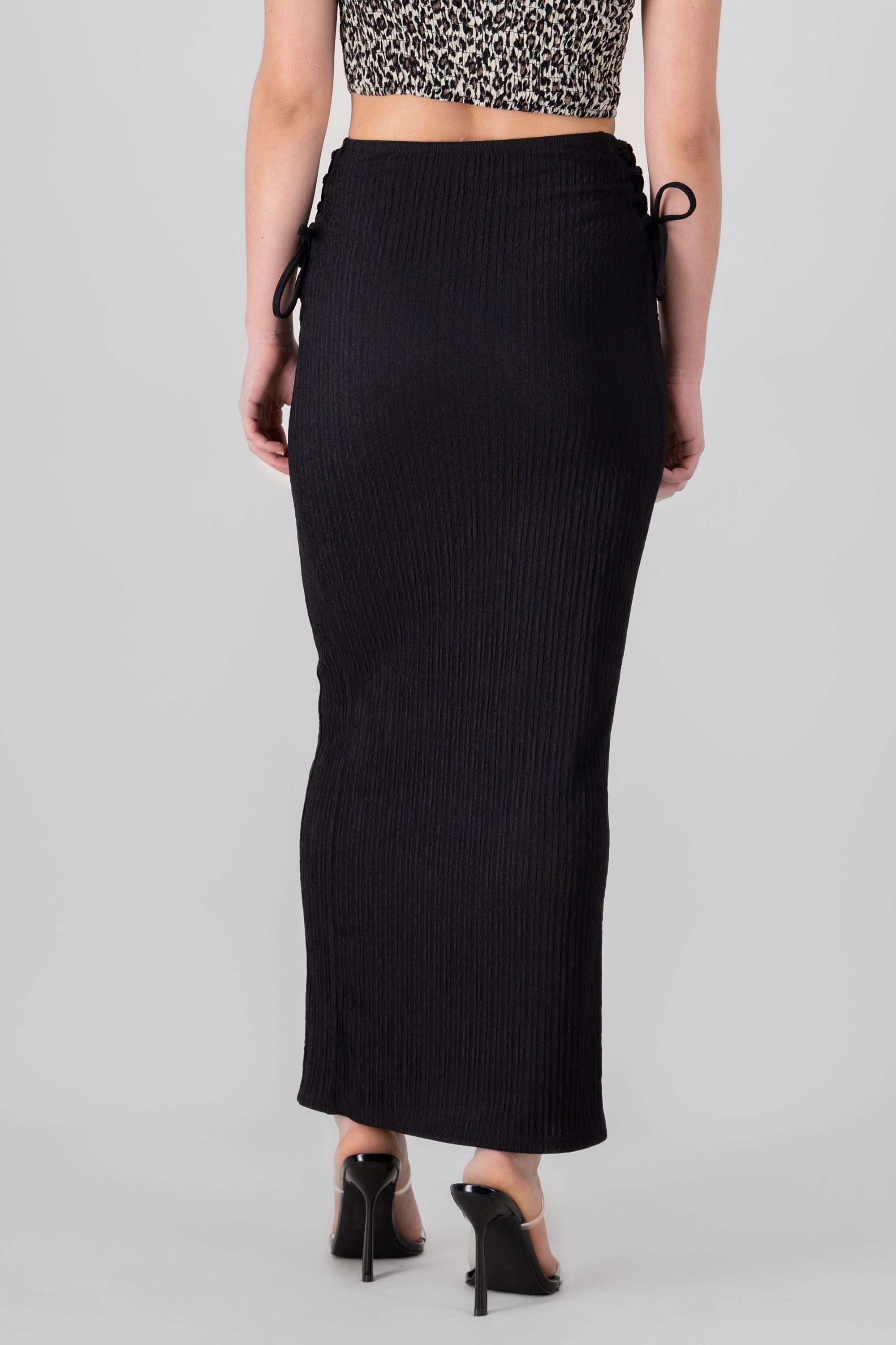Textured Side Straps Midi Skirt