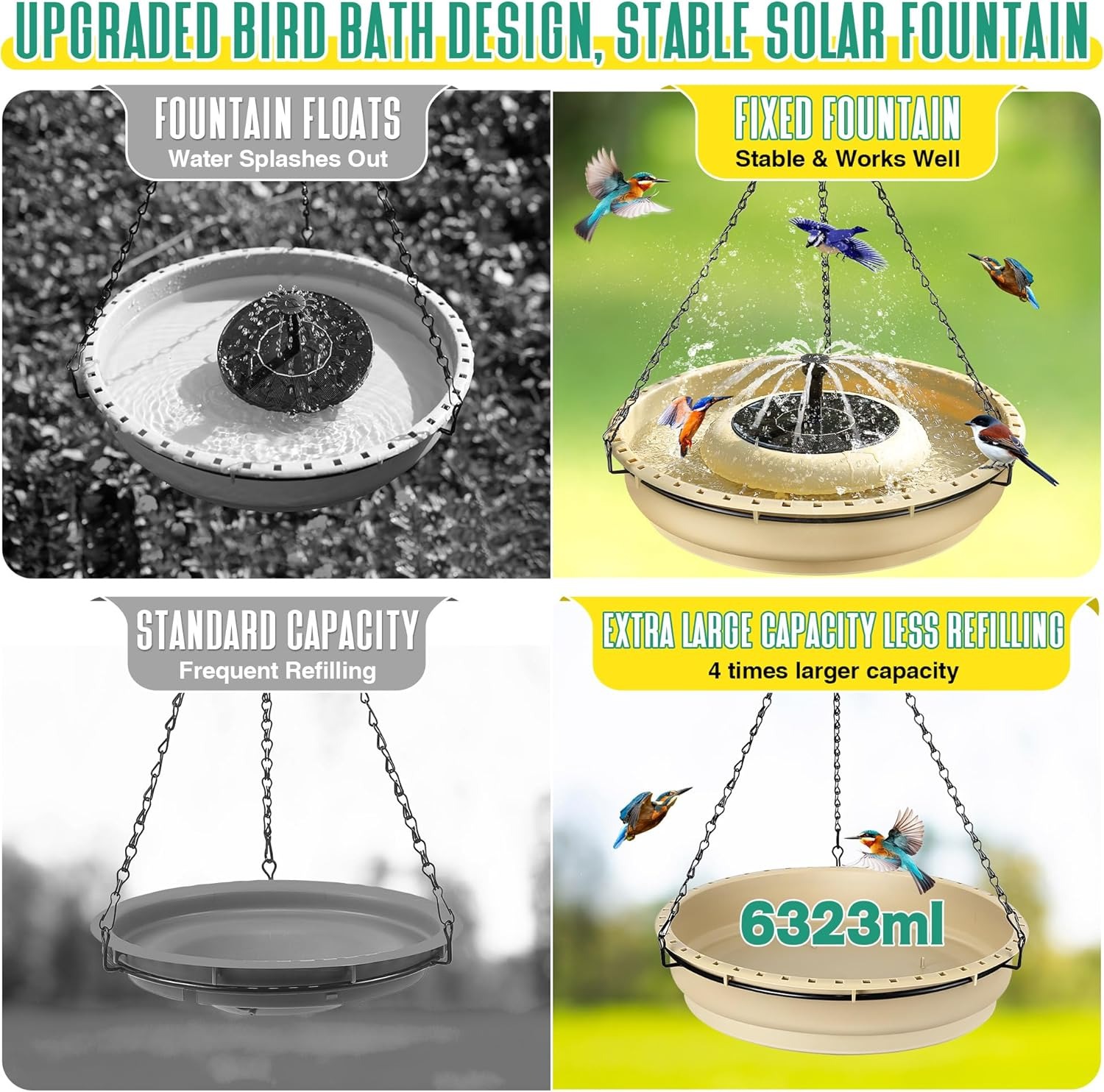 💥ON SALE💥Large Hanging Bird Bath with Solar Fountain