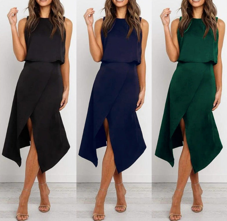 Round Neck Two-piece Set With Irregular Slits