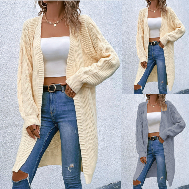 Autumn Winter Sweater Insvv Collar Hemp Pattern Cardigan Jacket