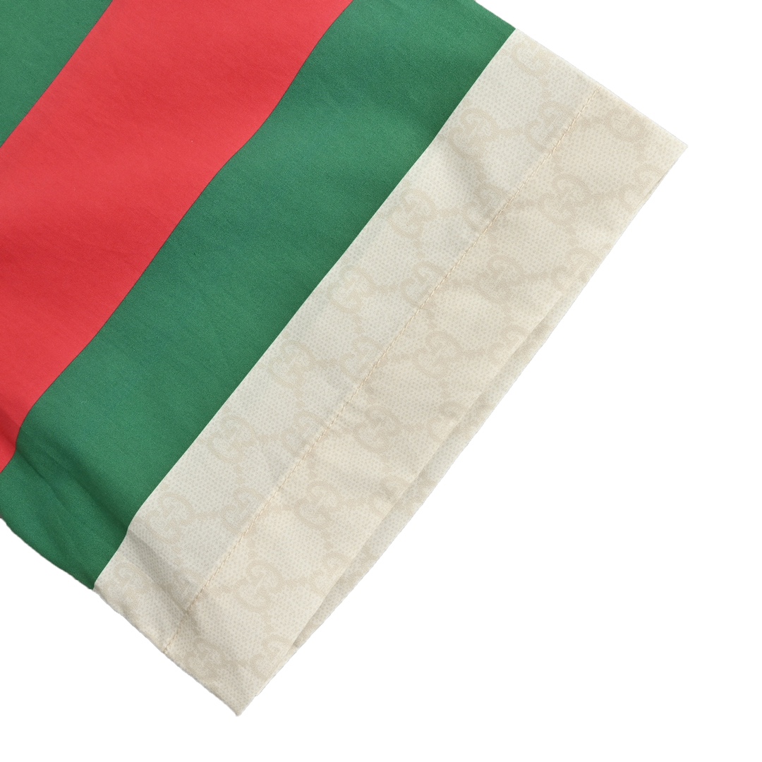 Gucci 24ss full print jacquard 1921 red and green striped short-sleeved shirt