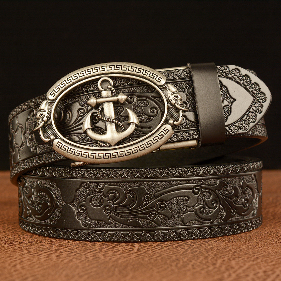 Sailor Waist Buckle Cowboy Leather 3D Manual Engraved Belt