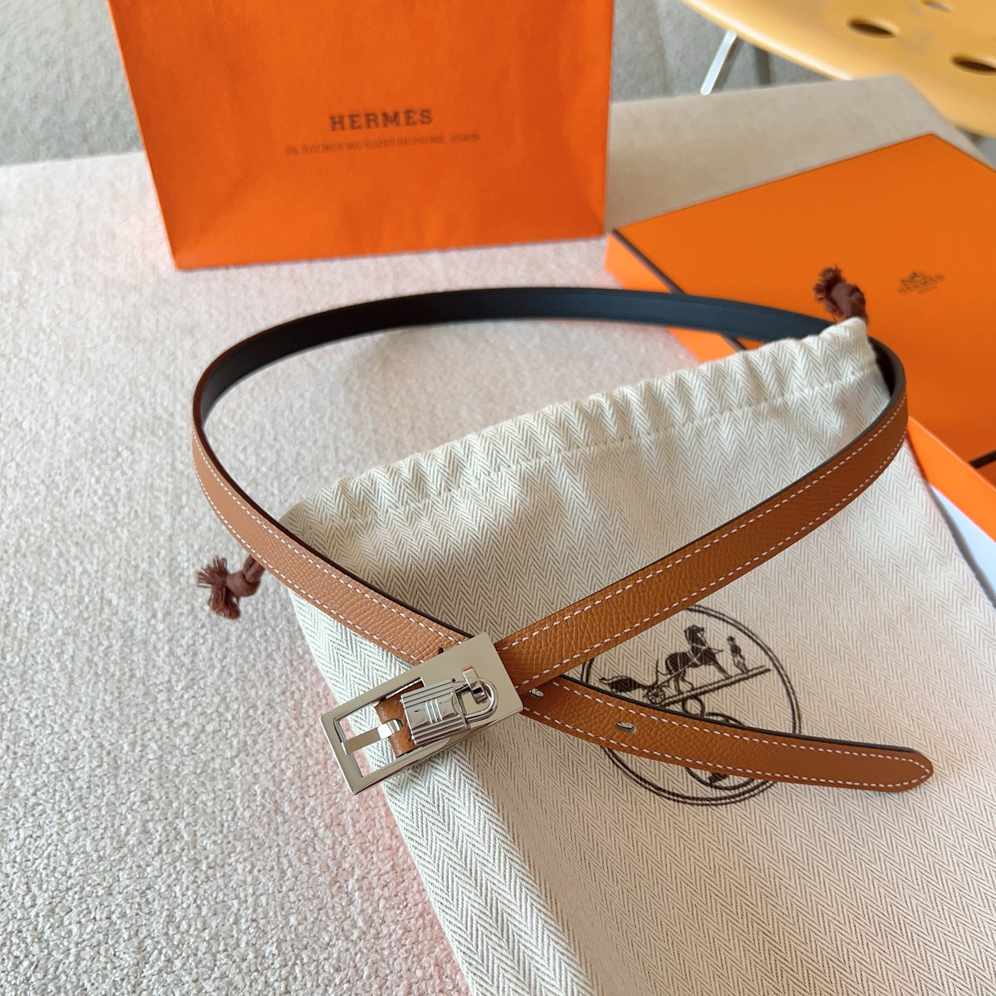 Hermès Women's Calfskin Double-Sided Pin Buckle Belt 1.5cm Width