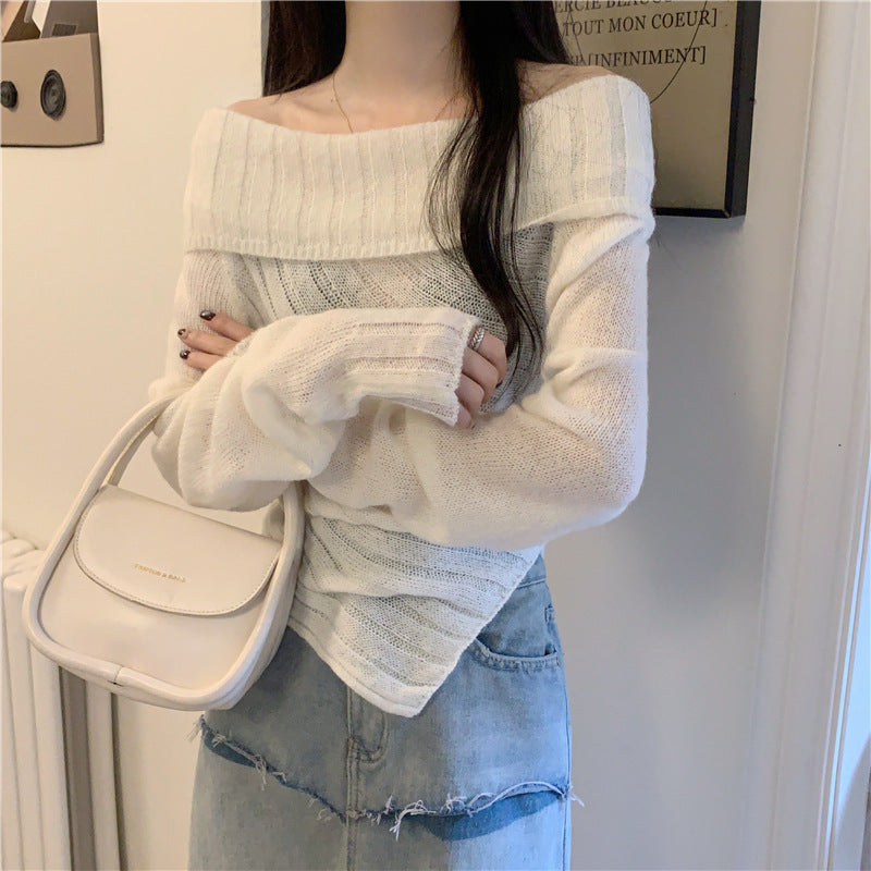 Women's Long Sleeve Off-Shoulder Sweater in Relaxed Style