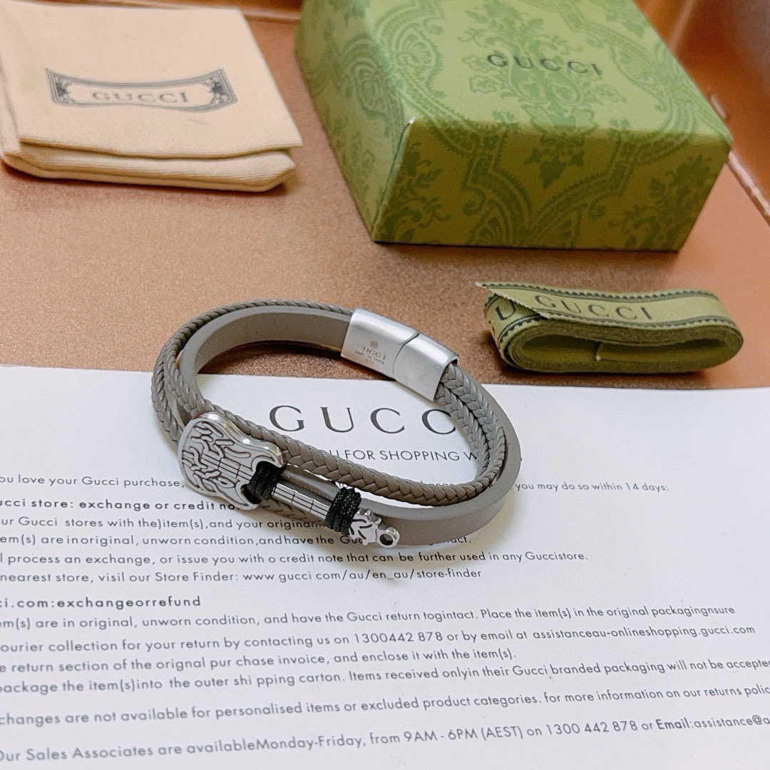Gucci Grey Braided Guitar Bracelet