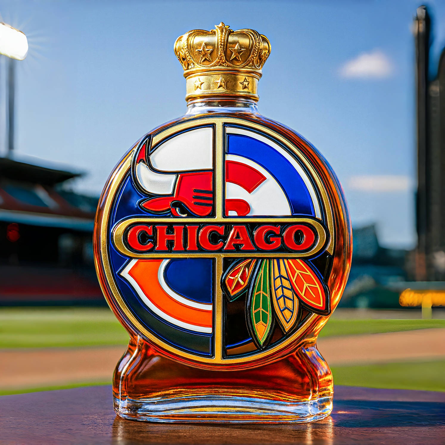 “CHICAGO · FOUR LEGENDS” — United Tribute Whiskey Bottle