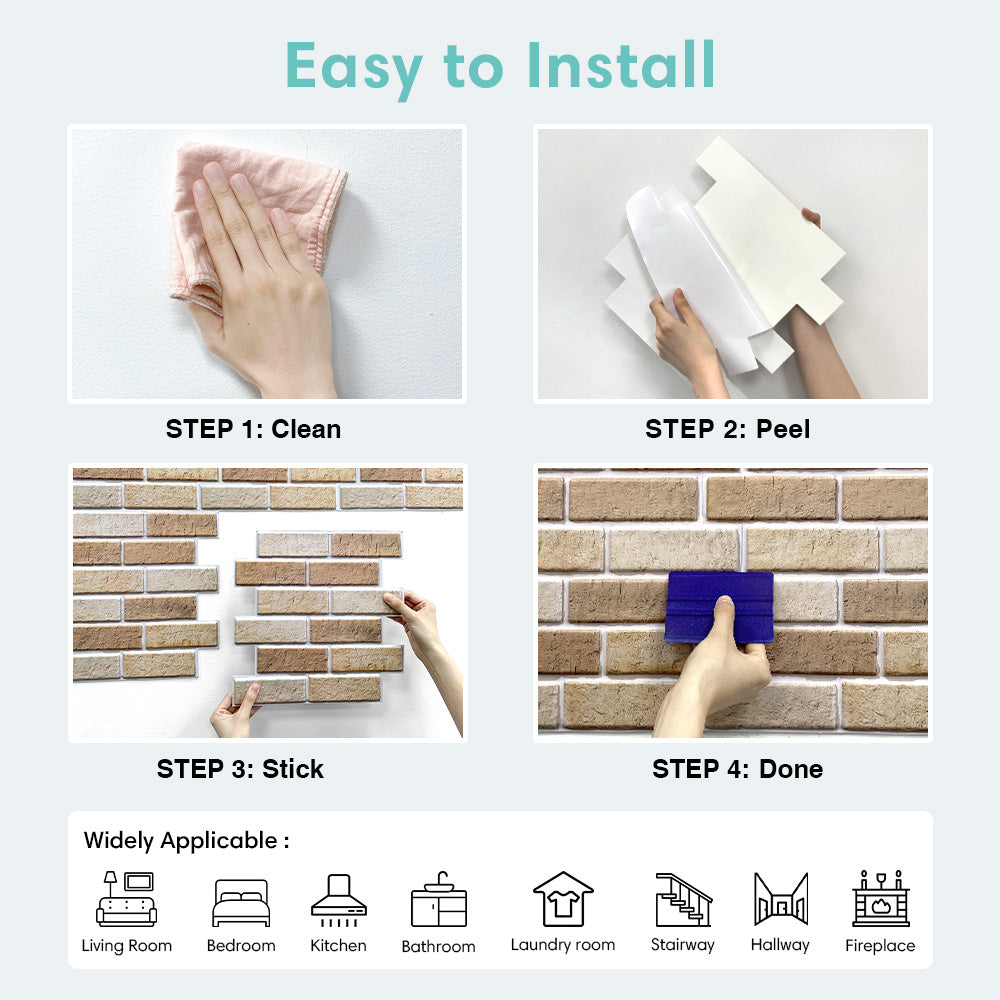 3D Tan Brick Peel and Stick Wall Tile