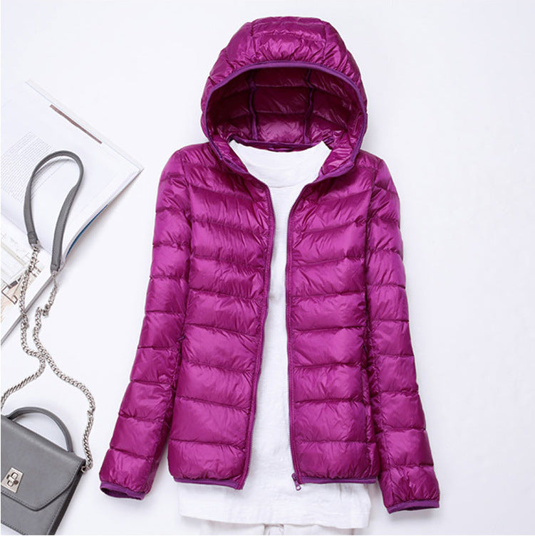 Ultra-light Women's Lightweight Stand Collar Hooded Down Jacket