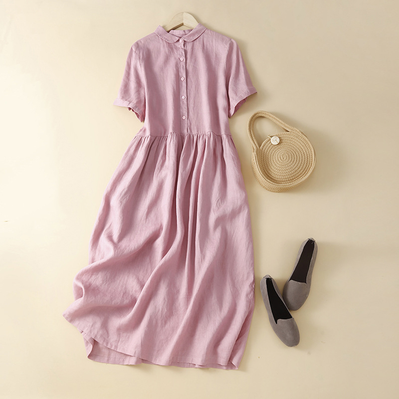 Solid Color Simple Lapel Casual Midi Dress