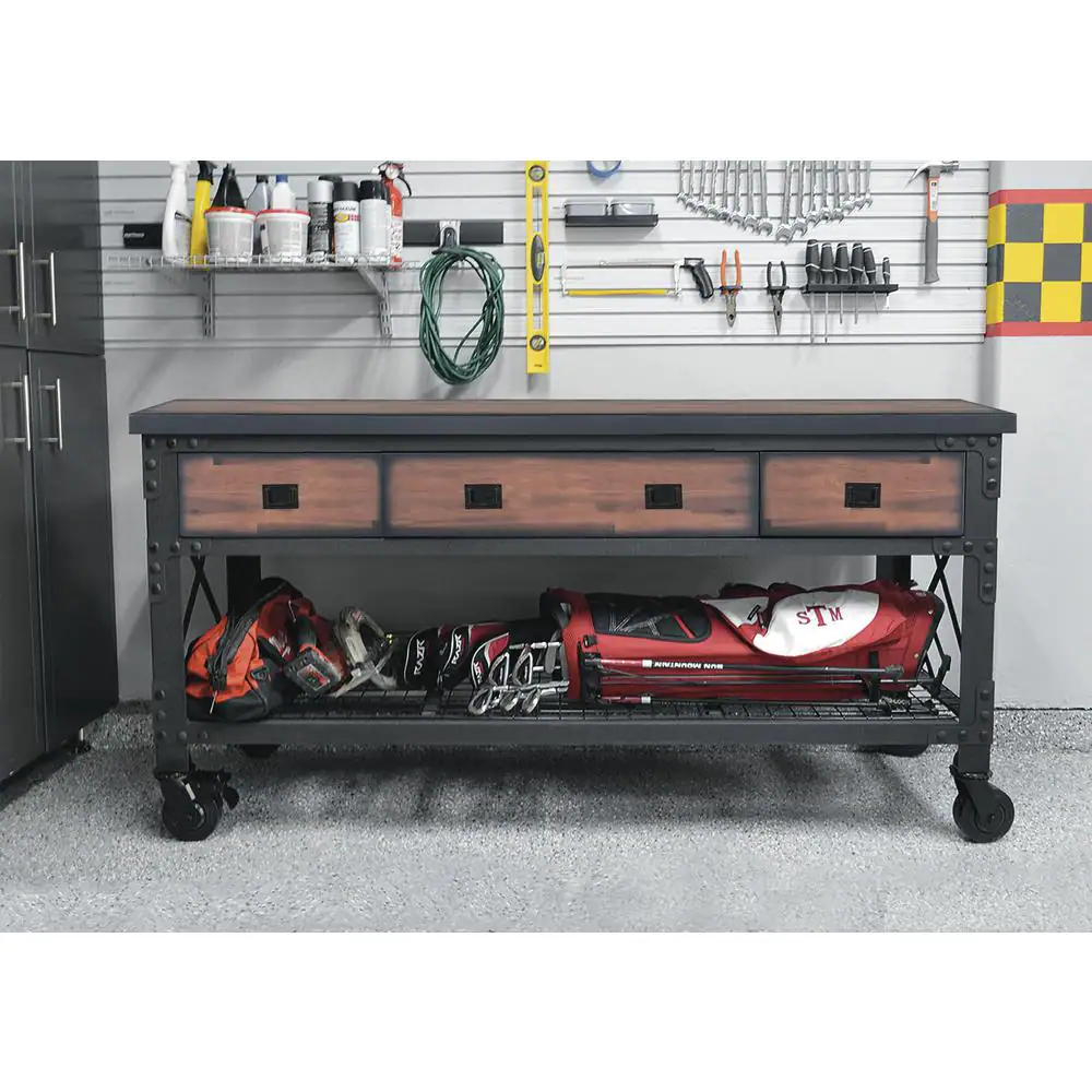 3-Drawers Rolling Industrial Mobile Workbench Cabinet and Wood Top