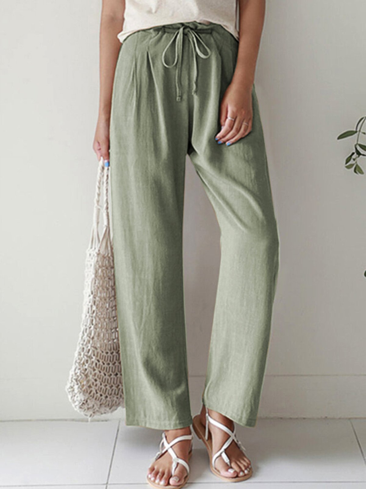 Women's Pure Color Casual Cotton Trousers