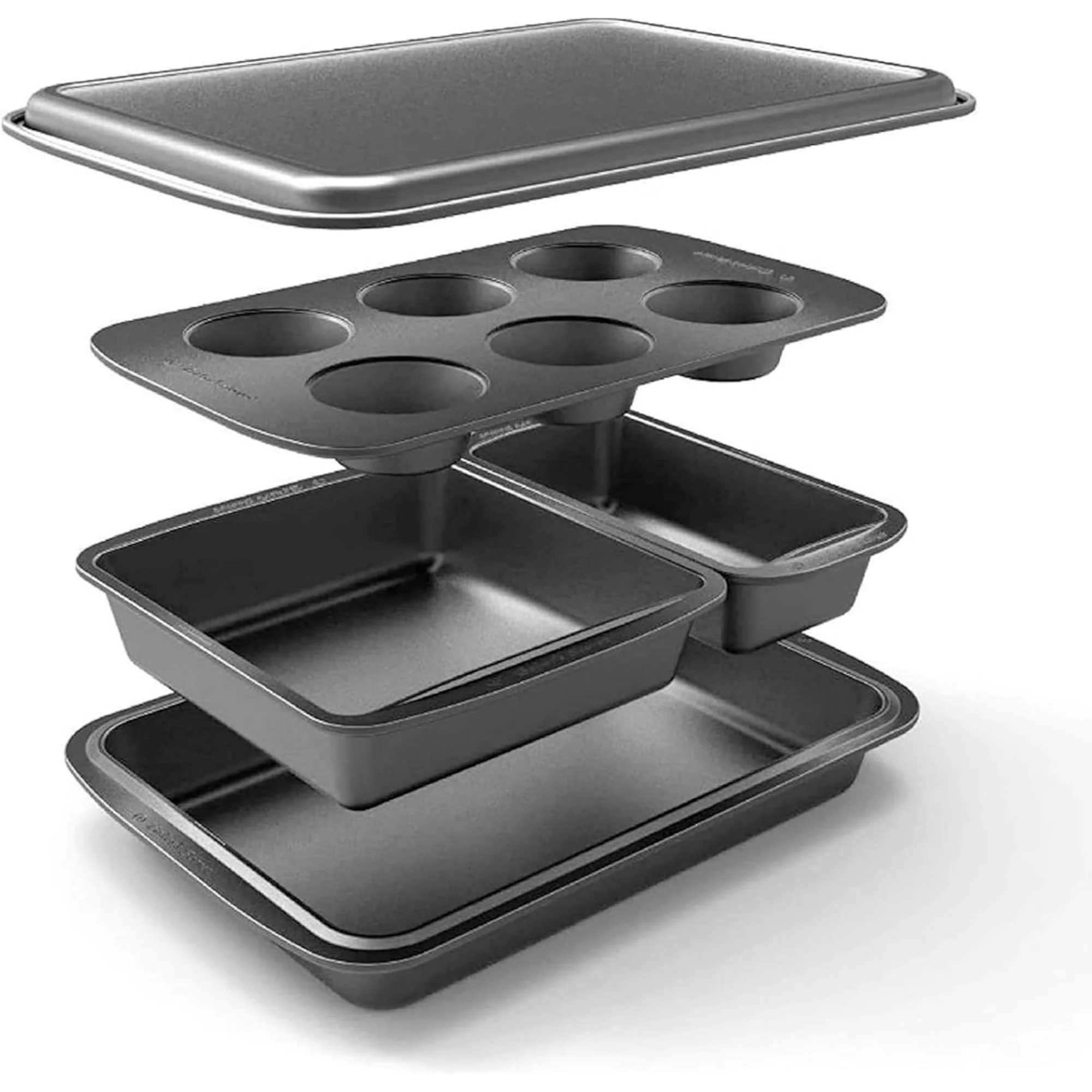 Baker..s Secret 5 Piece Essentials Non-Stick Steel Baking Set, Dark Gray