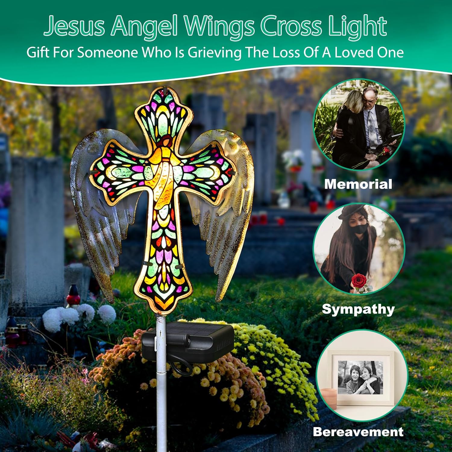 🎄CHRISTMAS ON SALE🔥Solar Glass Cross Garden Stake Light,Cemetery Decorations,Sympathy Memorial Gifts