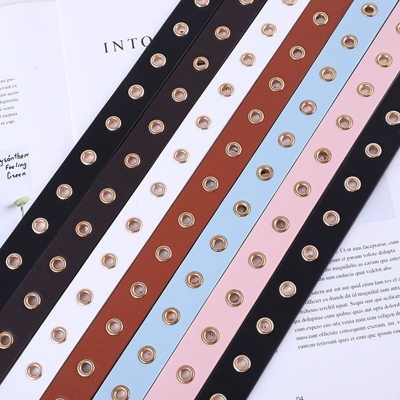 Fashion round buckle belt female full hole hollow decorative gas eye belt with casual casual chain pants  Tape