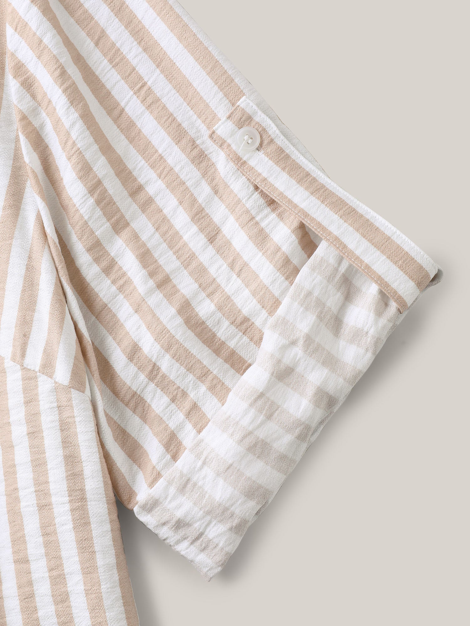 Stripe Print Tab Sleeve Notched Collar Blouse