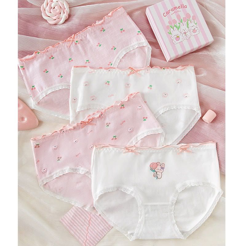 4 Pack Bunny Cherry Print Panty Set