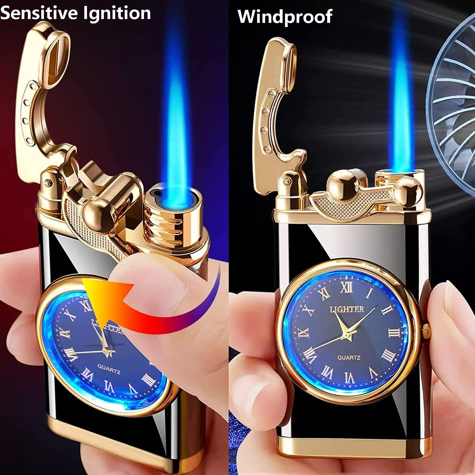 🔥Father's Day Sale-[SAVE 65% OFF]-2 in 1 Lighter with Electronic Watch Creative Dial Rocker Arm Inflatable Windproof Blue Flame Lighter-BUY 2 GET 10% OFF & FREE SHIPPING
