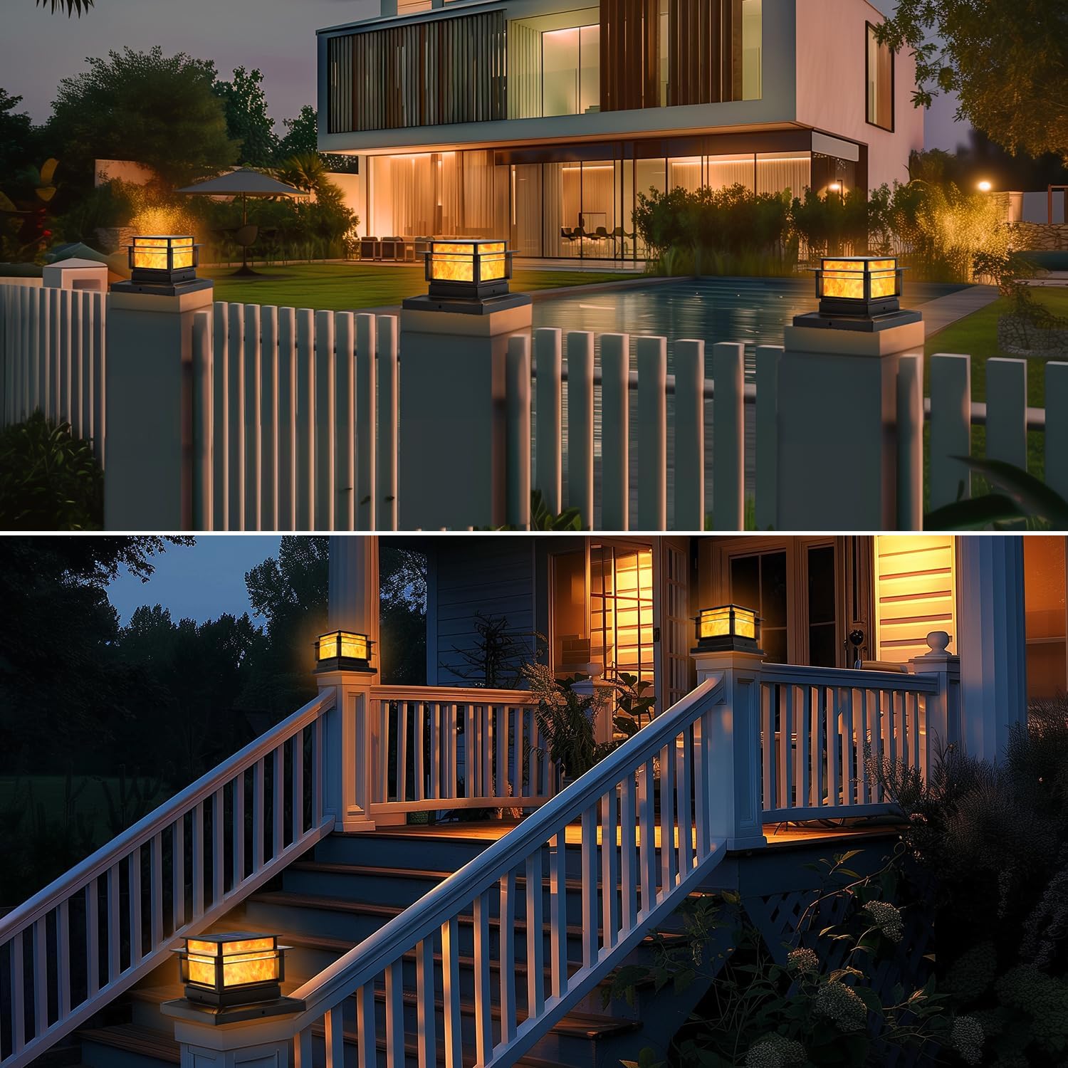 HOT SALE🔥Flickering Flame Fence Solar Waterproof Post Lights