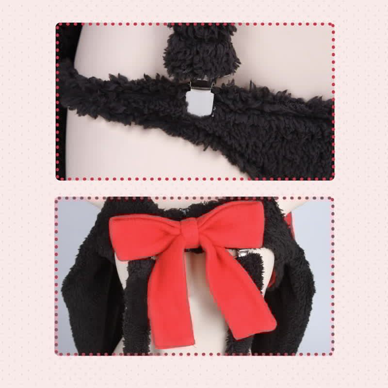 Cosplay Bowknot Hooded Plush Lingerie Set