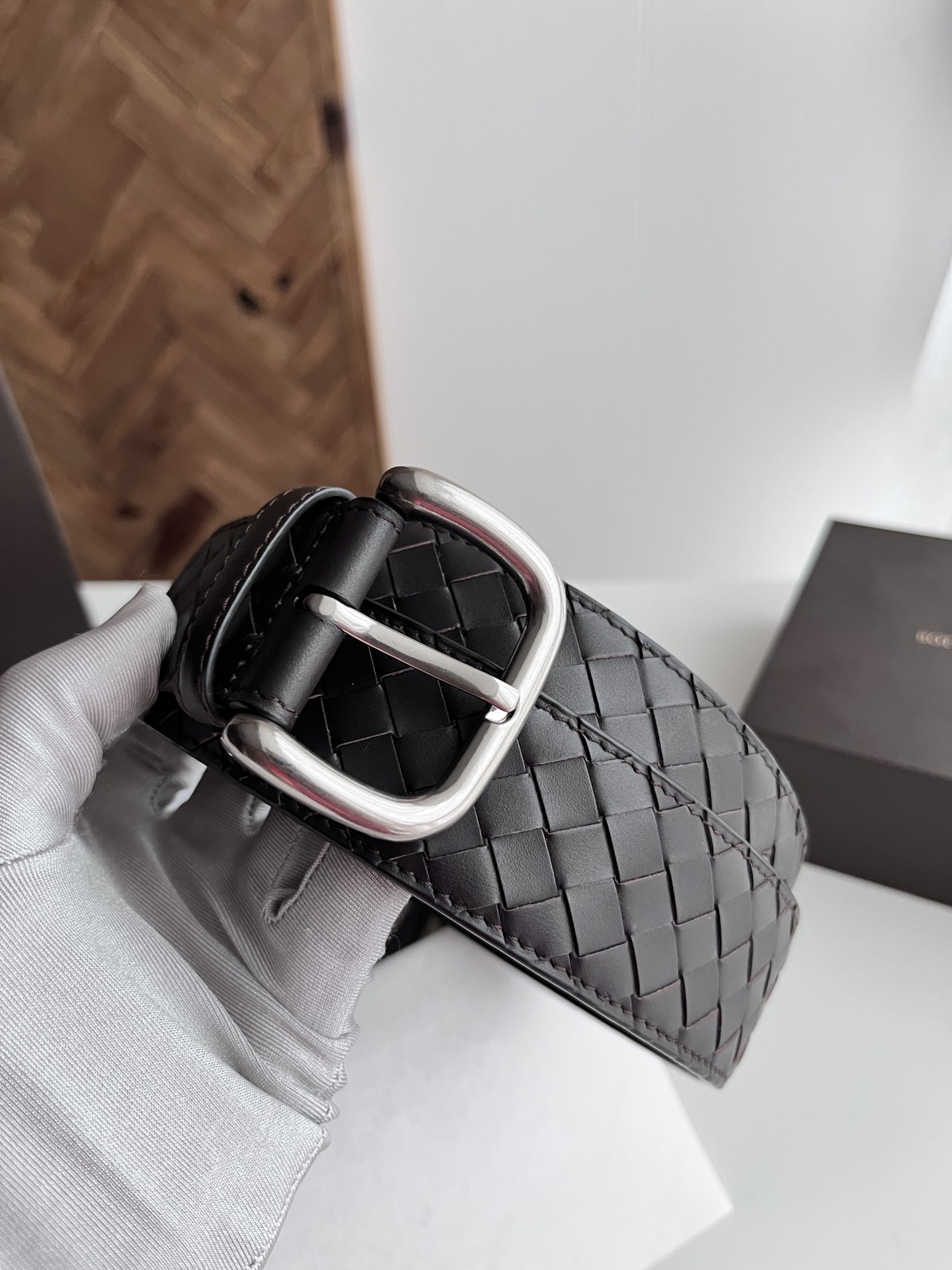 Bottega Veneta intreccio woven cowhide double-sided belt width 4.0cm