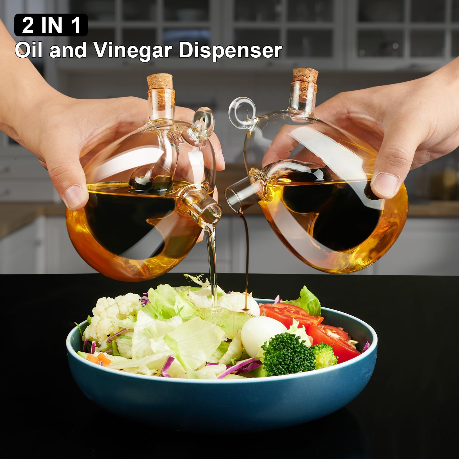 2 in 1 Olive Oil and Vinegar Dispenser Cruet Bottles