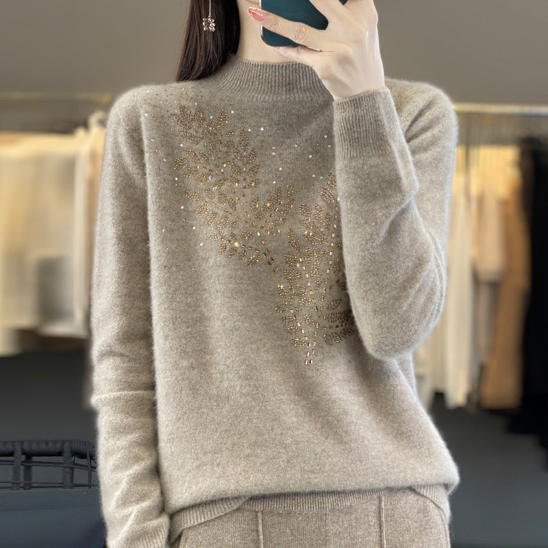 Women's Loose Versatile Semi-High Neck Knitted Sweater
